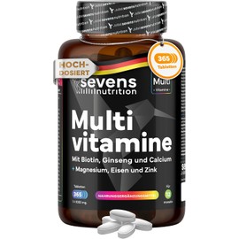 Sevens Multivitamin Premium - 365 Multivitamin Tablets High Dose - With Magnesium, Zinc, Vitamin B Complex, Vitamin D & Biotin - With 26 Vitamins & Minerals - 1 Year Supply - Laboratory Tested