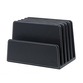 MobileVision Multi Device Stand & Organizer for Smartphones, Tablets and Laptops, Black PU Executive Leather, 5 Slots