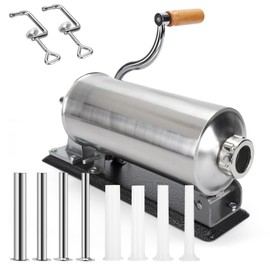 Sausage Stuffers Sealing Silicone Ring Design,Stainless Steel 3L Sausage Makers, Removable For Cleaning Horizontal Meat Filling Machine Packed 8 Stuffing Tubes, Fixtures