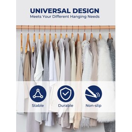 Smartor Wooden Hangers 20 Pack, Solid Wood Coat Hanger for Closet, Heavy Duty Wood Hangers for Suits, Shirts, Dresses, with 360° Rose Gold Hook, Non Slip Pant Bar, Natural