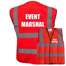 Event Marshal Red Hi Vis Viz Safety Vest Waistcoat, Reflective High Visibility Work Wear, Events, medium