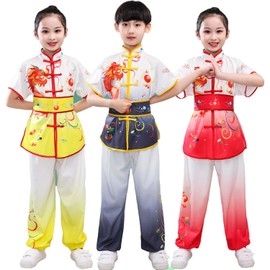 YEMYIQZ Kids Kung Fu Uniform for Boys Girl Chinese Traditional Tai Chi Wushu Suits Short Sleeved Martial Arts Uniform, Grey, Large