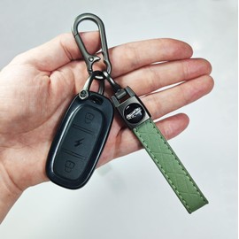 STACCTE Leather Carabiner Keychain, Universal Decorative keychain for car keys, Anti-lost D-ring(Green)