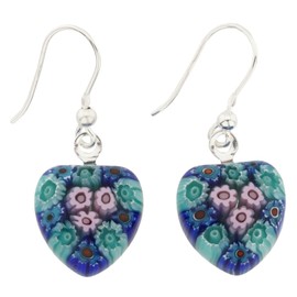 GlassOfVenice Murano Glass Millefiori Heart Earrings - Silver