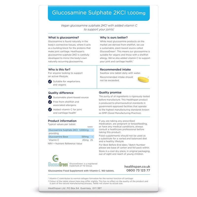 Healthspan Glucosamine Sulphate 2KCI 1,000mg (10 Months’ Supply) | Sustainably