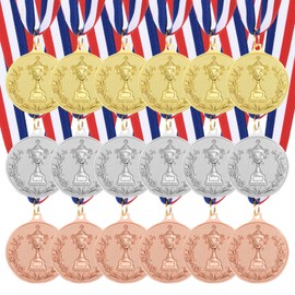 sourcing map Gold Silver Bronze Award Medals 2 Inch, Metal Winner Medals with Neck Ribbon Trophy Style for Team Sports Games Competitions Party Favors 18 Pieces