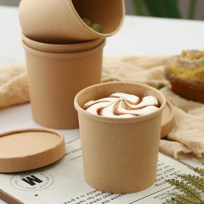 DeinPack 25 Soup Cups to Go with Lids Brown 480