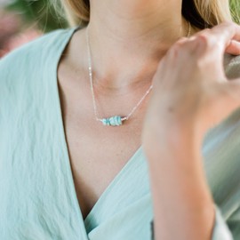 Larimar Chip Bead Bar Necklace in Sterling Silver