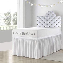 Cottingon,Dorm Room Bed Skirt,100% Microfiber,White Solid -Twin XL/36'' Drop