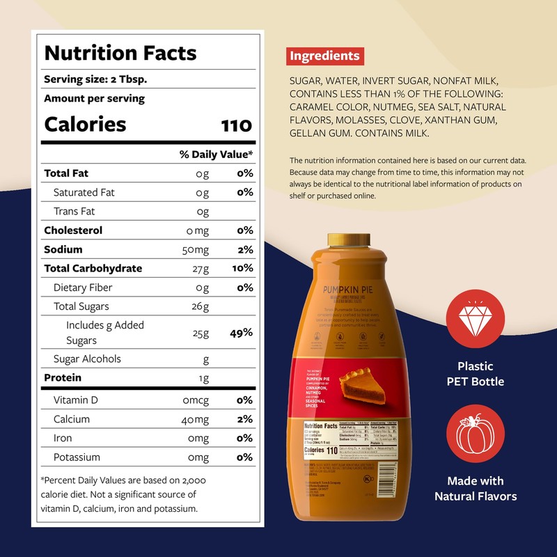 Torani Puremade Pumpkin Pie Sauce for Coffeehouse Drinks and Desserts,