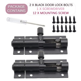 Joyangy 2 Inch Black Slide Barrel Bolt Latch, Aluminum Alloy Slide Door Latch Lock, Heavy Duty Gate Sliding Bolt Latch Lock for Home Yard Garden Door Security, with Screws, 2pcs