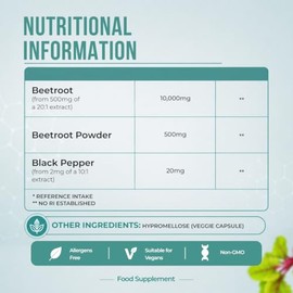 Vinco Beetroot Capsules 10,000mg - High Strength Beetroot Supplement 180 Vegan Capsules - Nitric Oxide Support - Enriched with Black Pepper - Made in The UK