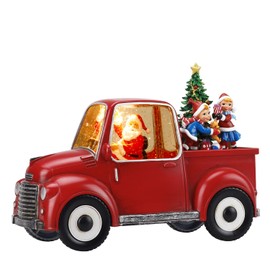 Lighted Red Truck Christmas Décor, Musical Snow Globe, Vintage Red Truck for Christmas Decorations Gift Holiday Table Top Décor