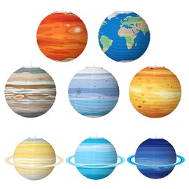 ANCLLO 8Pcs Planet Paper Lanterns Hanging Foldable Solar System Lanterns for Space Theme Party Classroom Science Birthday Decor