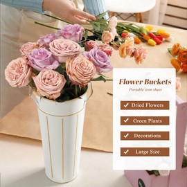 Dualshine 12 Inch Galvanized Flower Bucket, Bloom Bar, 4 Pcs Metal Bucket with Handles, Flower Bar Supplies, Farmhouse Wedding Centerpiece, Home Decor, Balcony Garden (White)