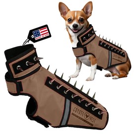 CoyoteVest SpikeVest Dog Harness Vest for Small Dogs, Reflective Dog Vest with Spikes to Shield Your pet from Coyotes, Raptor and Animal Attacks, Anti Hawk Vest, Made in USA (XS-Texas Tan)