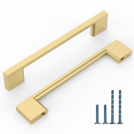 KNOKLOCK 10 Pack 5 Inch(128mm) Kitchen Cabinet Handles Brushed Gold Cabinet Pulls Kitchen Cabinet Hardware Drawer Pulls for Cupboard Wardrobe