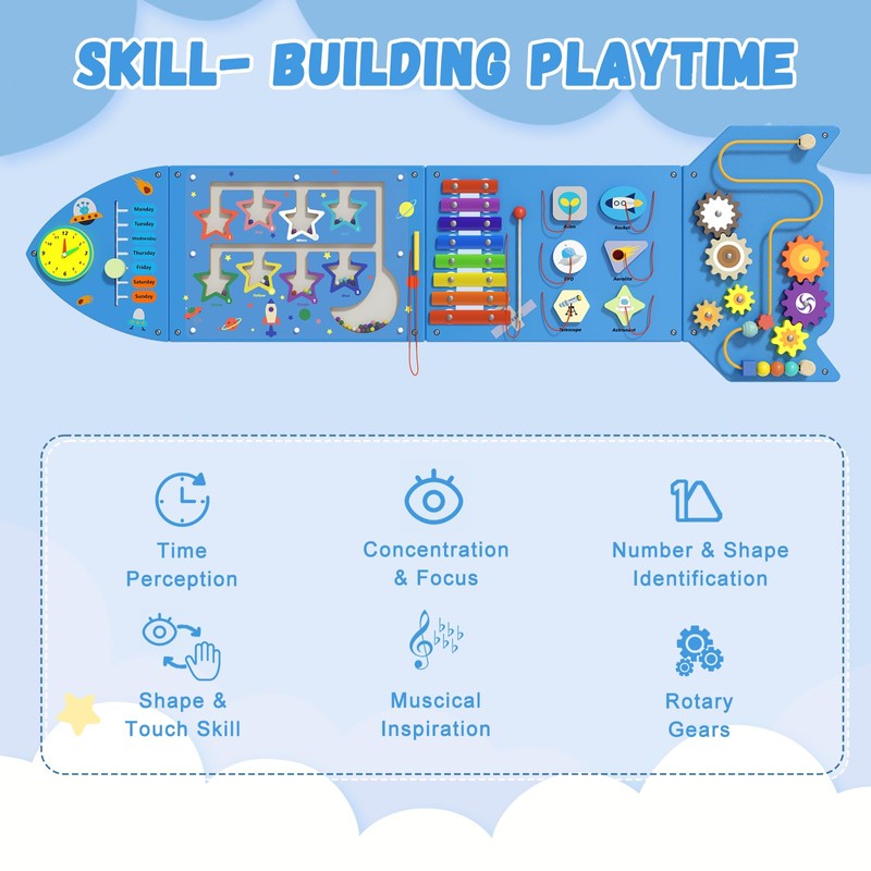 Spacocld Rocket Activity Wall Busy Board Panels - Sensory Wall