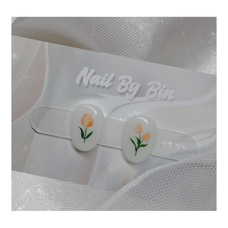 [Handmade Nail Tips] Orange Tulip Nails - Long Oval /