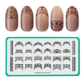 Maniology Lacey French Nail Stamping Plate, Chic Romantic Lacey Stamp Plates, Timeless Wedding Manicure Designs, Classic Bridal Nails DIY Patterns