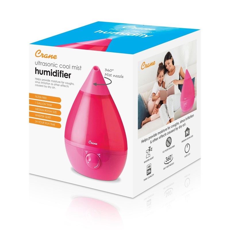 Crane Ultrasonic Humidifiers for Bedroom and Office, 1 Gallon Cool