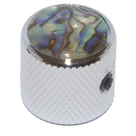 2x Steel Guitar Knobs with Abalone Tops – Chrome/Black/Gold – Fits 6mm Solid or Splined Shafts – Volume or Tone Control – FREE Wrench Included (Chrome)