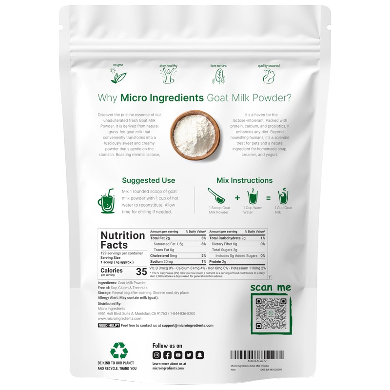 Micro Ingredients Goat Milk Powder, 2 Lb | Grass-Fed Australian