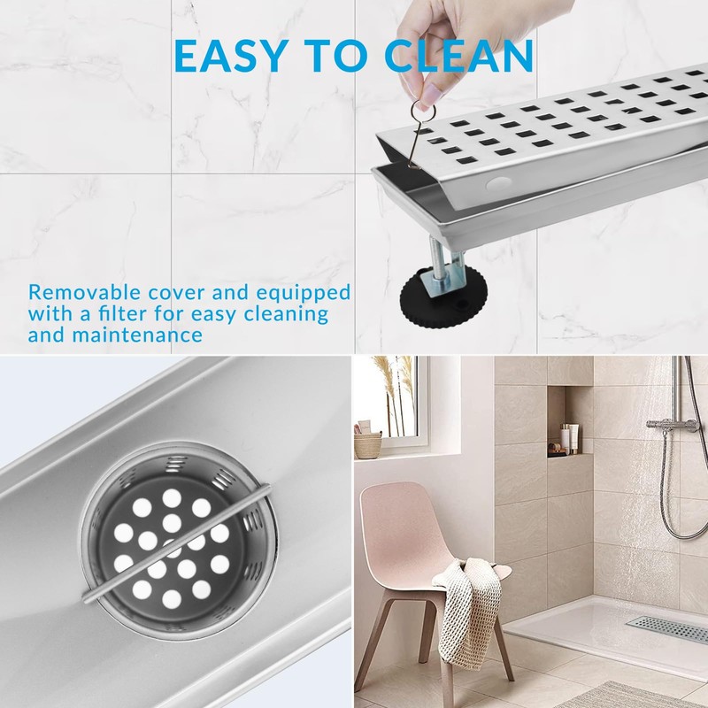 32 Inch Removable Cover Linear Shower Drain 304 Stainless Steel