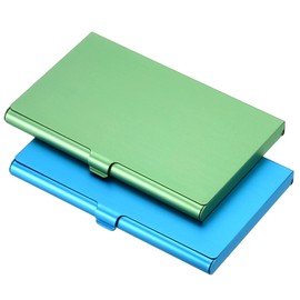 PATIKIL Business Card Holder, 2 Pack Aluminum Metal Card Case Professional Slim Pocket Card Holder for Name Card Credit Card, Blue, Green