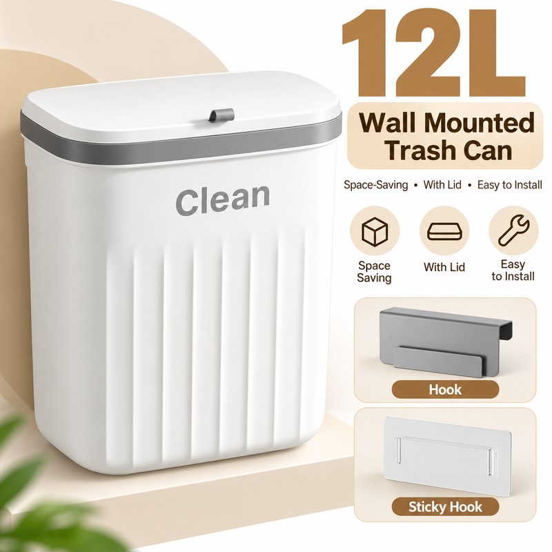 12L Hanging Kitchen Trash Can for Cabinet Doors – Space-Saving