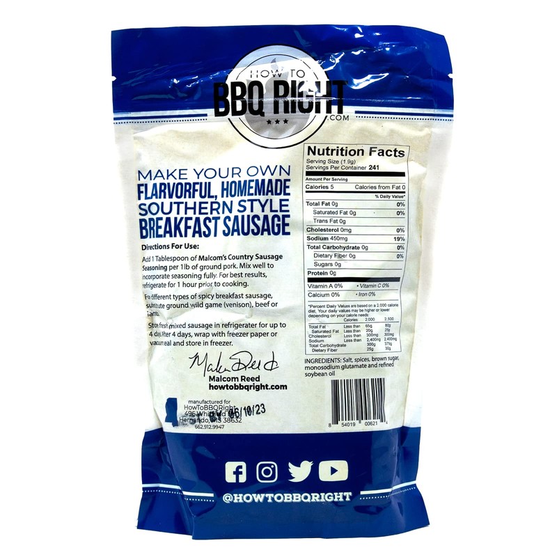 Malcom's Country Sausage Seasoning (MILD) | Use with Pork, Beef,