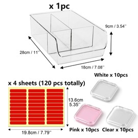 EKEFE 30 Pcs Press On Nail Storage Box Container False Nail Organizer Acrylic Display Case with a Large Stackable All-In-One Box and 120 Pcs Double Sided Adhesive Nail Display Tape (Multicolor)