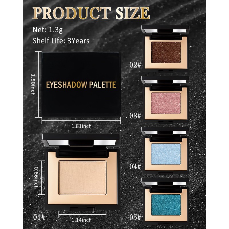 Glacier Blue Glitter Eyeshadow Palette, Single Metallic Shimmer Eye Shadow