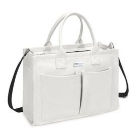 TOPDesign Heavy-Duty Canvas Tote Bag for Women, Adjustable Crossbody Handbag with 9 Pockets, for Work, Travel (White)