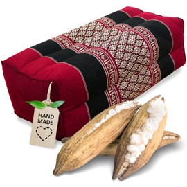 livasia Block Yoga Cushion Square, Meditation Cushion with Kapok, Support Cushion Bolster Rectangular, Yoga Pilates Accessories, Neck Pillow, Thai Cushion, Firmly Handmade, 17 x 34 x 12 cm (Red/Black)