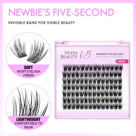 VEYESBEAUTY Lash Clusters Eyelashes Extensions Newbie's Five-Second Layered False Eyelashes Wispy Fluffy Dreamy 18mm Single Length