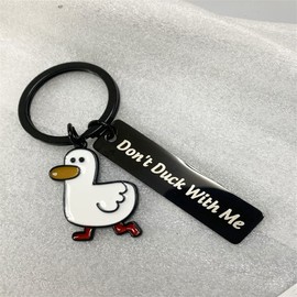 zhixuan Cartoon Duck Keychain Don’t Duck with Me Metal Duck Lovers Gift Key Chain Keyrings Gift Present for Boyfriend Husband Girlfriend Couple (black)