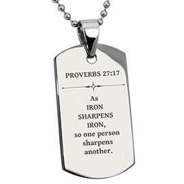 Tioneer Stainless Steel Iron Sharpens Iron Proverbs 27:17 Dog Tag Pendant Necklace