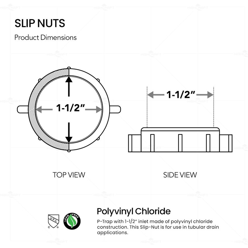 Highcraft Q22612 Slip Nut for Tubular Drain 1-1/2'' Inch White