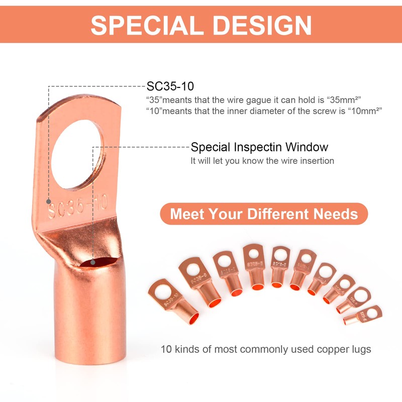 Copper Wire Lugs,Terminal Connectors,Used on AWG12 10 8 6 4