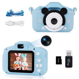 Ainiv Kids Camera, Kids Selfie Camera for Boys and Girls, Digital Camera with Photo Stickers and Puzzle Games, Boys and Girls Gifts, with 32GB SD Card, 2.0 Inch IPS Screen 1080P Video Camcorder-Blue