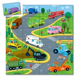 Peaceable Kingdom Floor Puzzle and Matching Game 2 in 1 Educational Activity for Kids 2 Years and Up - Trucks