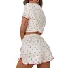 Remidoo Womens Cute Cherry Pajama Set Causal Lettuce Trim Split