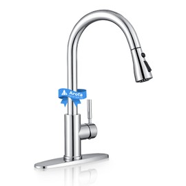 Chrome Kitchen Faucet, Arofa Pull Down 3 Hole Deck Mount Modern Chrome Kitchen Faucets for Sink Single Handle Single Hole Commercial Travel Trailer RV Kitchen Faucet with Pull Down Sprayer