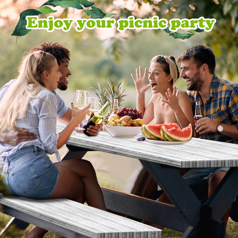 Boao 3 Pcs Vinyl Picnic Table Cover with Bench Cover