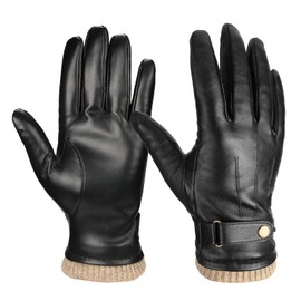 LOKZEER Mens Winter Gloves: Touchscreen Thermal Gloves Nappa Leather Warm Cashmere Lined Windproof Waterproof for Driving, Motorcycle (Black, XL)