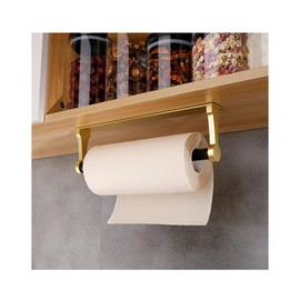 pu&lizfii Adhesive Gold Kitchen Paper Towel Holder Under Cabinet,Horizontal & Vertical,Wall Mount Paper Towel Holder Under Counter (Gold,12in)