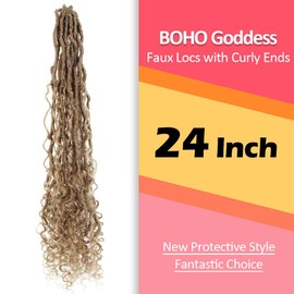 BOHO BABE Goddess Faux Locs with Curly Ends 24 Inch, Pre-looped, Boho Style, Honey Blonde Soft Distressed Locs with Curls (6 Packs, 27#)