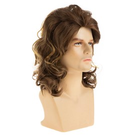 RicHyun Men's Short Curly Wavy Wigs Brown Synthetic Heat Resistant Fluffy Cosplay Hair Wig