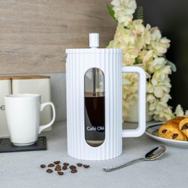 Café Olé Ciao 8 Cup Cafetière, Stainless Steel Gauze, French Press, White